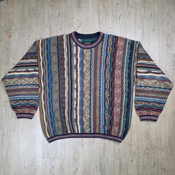 Tundra Other - Tundra Men's Vintage Knit Coogi Style Crewneck Sweater Textured L 90s